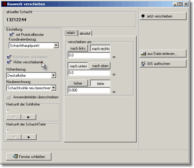 Bauwerk, also Schacht, Deckel, Eckpunkte, Zu und Abläufe komplett als ein Objekt verschieben