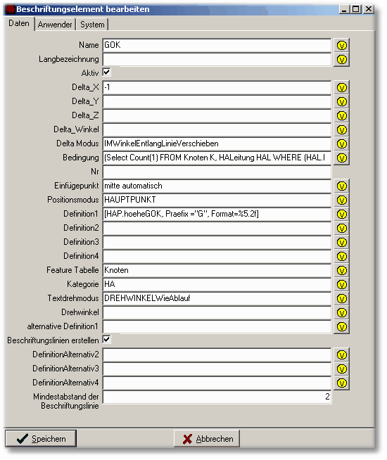 Definition des HA - Elements im Beschrifungsmanager
