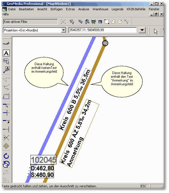 Haltungen mit und ohne Text im Anmerkungsfeld