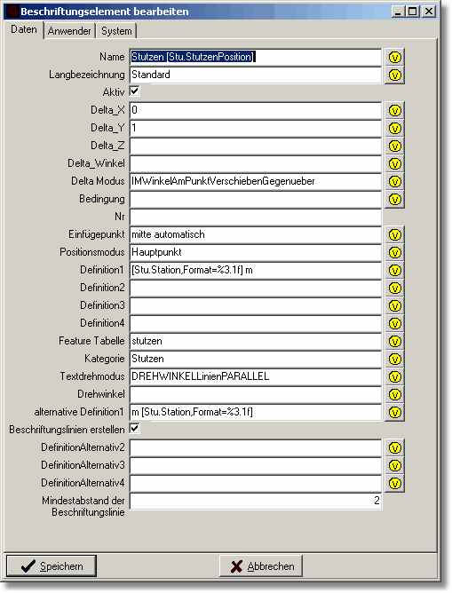 Definition des Beschriftungselementes Stutzen