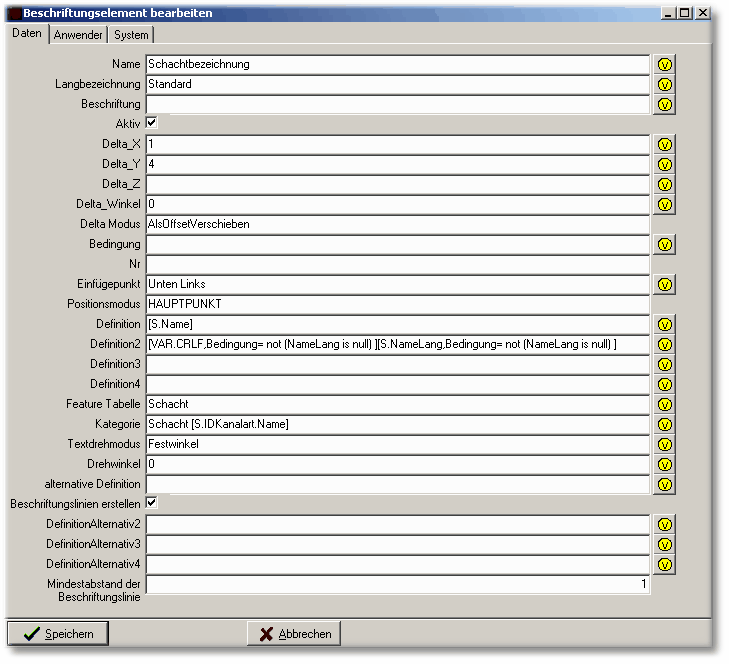 Beschriftungsdefinition für Schächte damit nur vorhandene Anmerkungen angezeigt werden und leere Zeilen vermieden werden