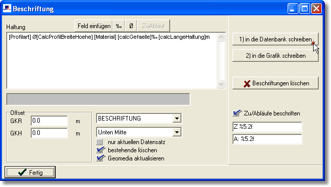 Beschriftungsfenster