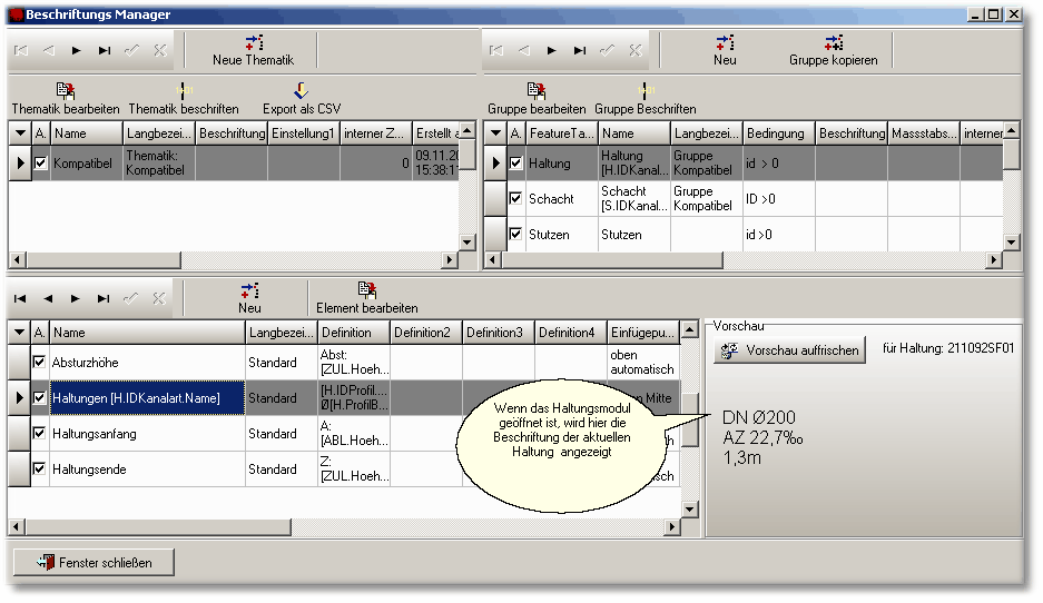Beschriftungsdefinition der Haltung im Beschriftungsmanager