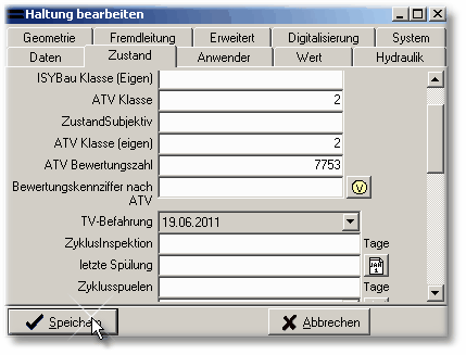 Die Haltung enthält in "ATV Bewertungszahl" die Sanierungskennziffer