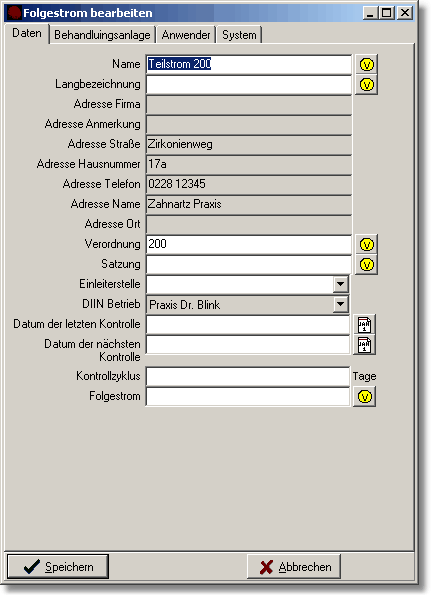 Hauptdaten zum aktuellen Teilstrom