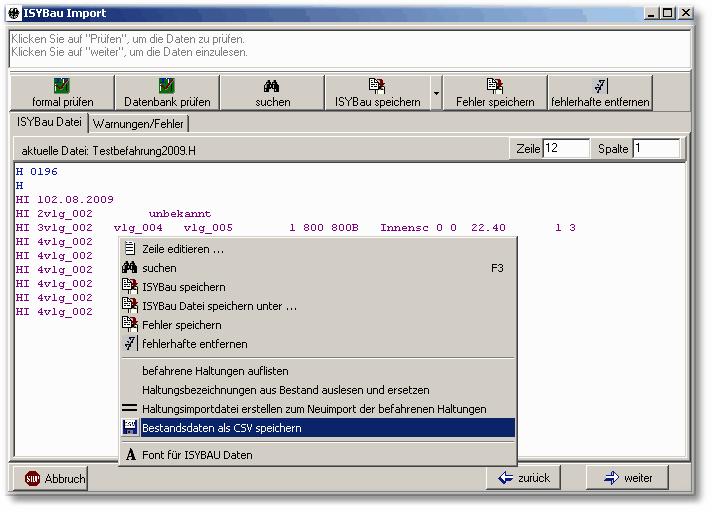 Bestandsdaten aus ISYBau h Import speichern