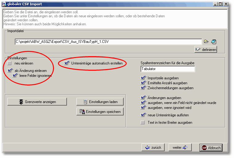 Import der Bestandsdaten aus der ISYBau h Datei
