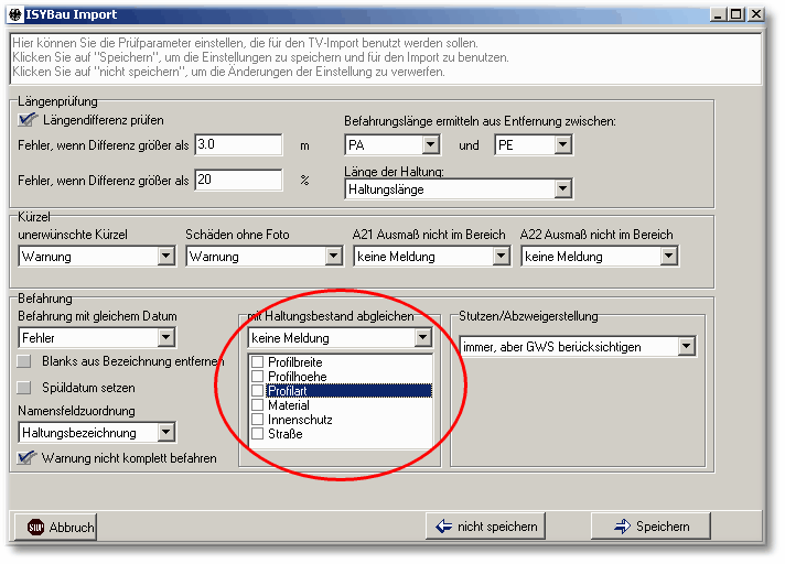 weitere Prüfeinstellungen beim ISYBau h Import