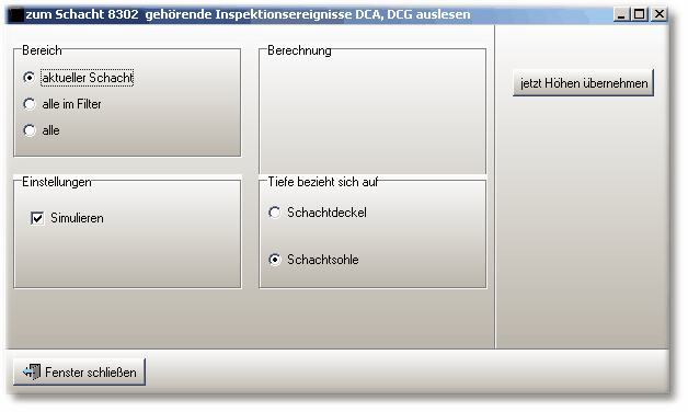 SchachtZustandZuAblaufhoehenUebernehmenFenster