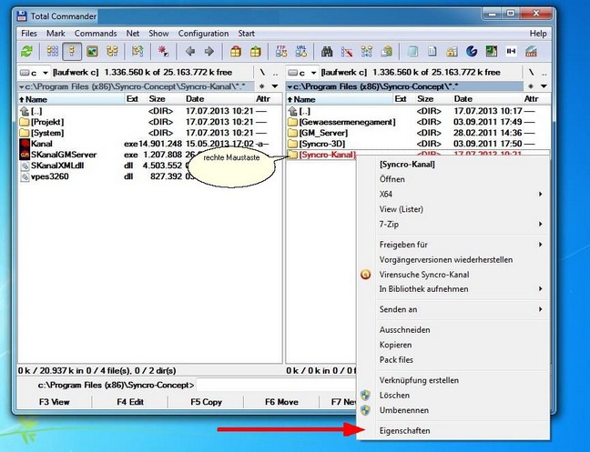 Wechseln Sie mit dem Windowsexplorer oder einem anderen Programm in das Kanal-Verzeichnis