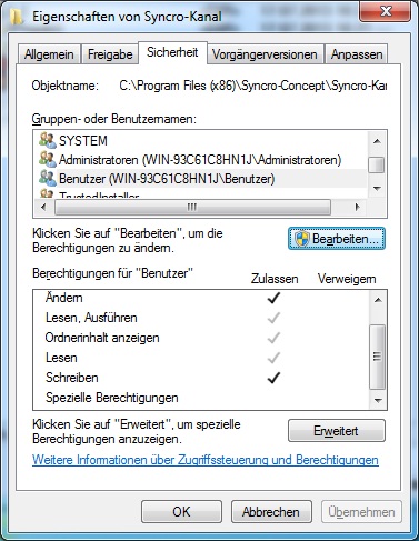 Die fehlenden Rechte wurden hinzugefügt