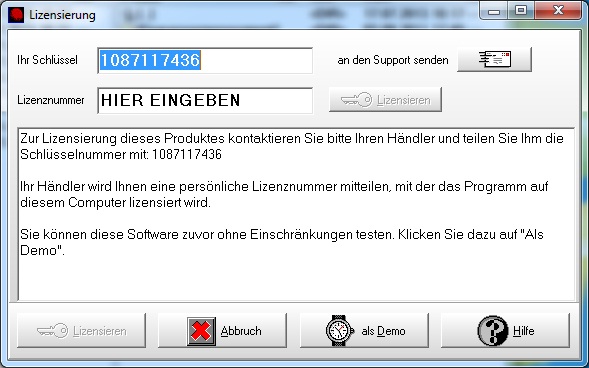 Lizenzeingabe beim ersten Start