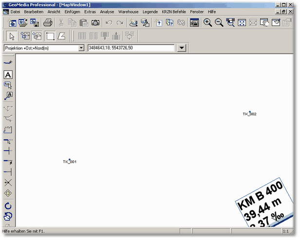 Zwei importierte Trinkwasserknoten. Die Beschriftung wurde mit Geomedia hinzugefügt.