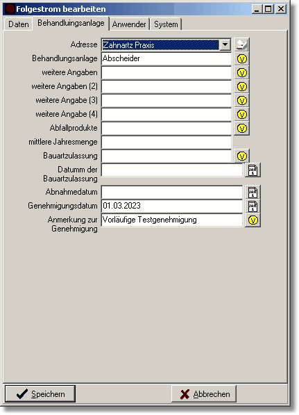 Daten zur Behandlungsanlage